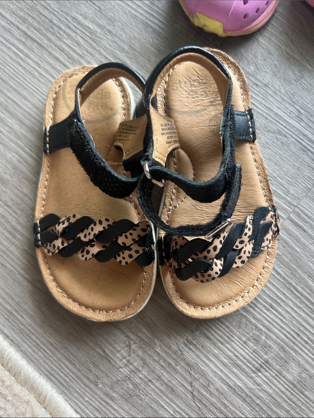 Stride Rite Black and Tan Braided-Accent Kids Sandals